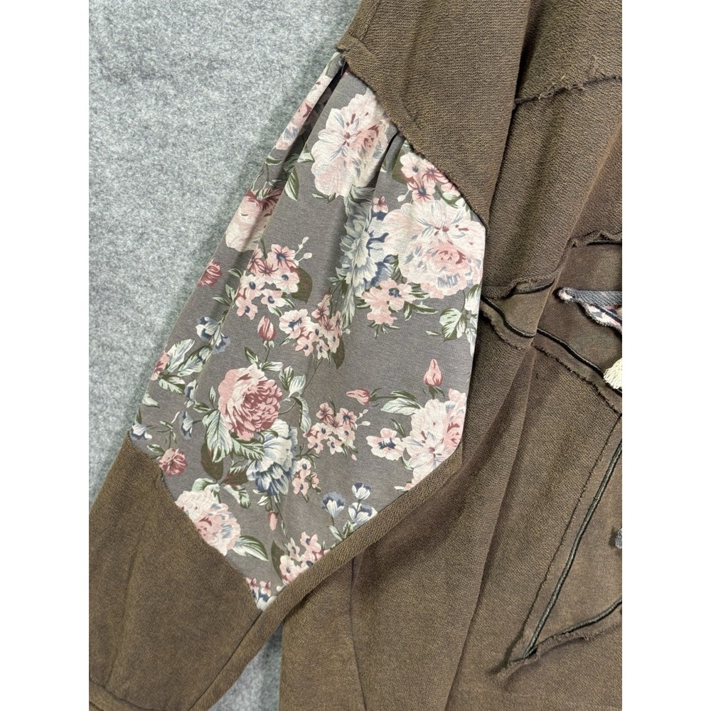 POL Women's L Brown Floral Patchwork Oversized Hoodie Boho Star Appliqué, Cotton - Picture 4 of 13